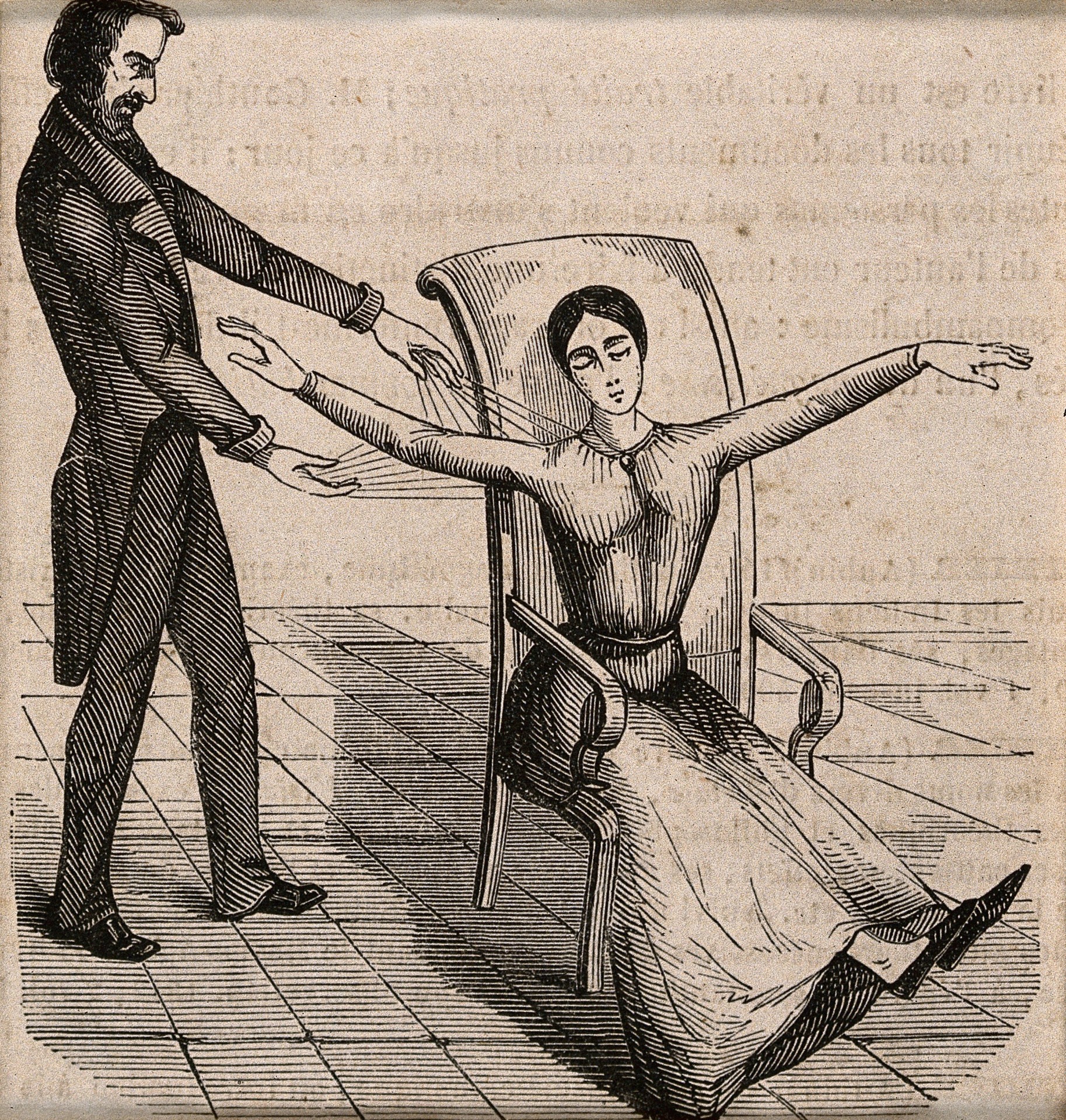 An Artist's Impression of Anton Mesmer Interacting with the Magnetic Forces of His Patient