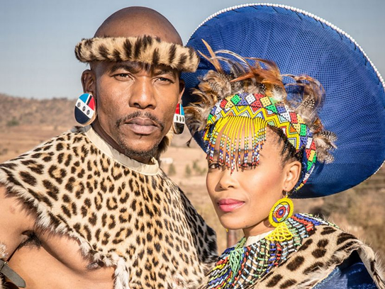 A Zulu Man and Woman Wearing Traditional Zulu Attire